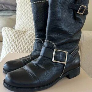 Jimmy Choo Women's Black Leather Riding Boots "DAKAR" Size 8 US